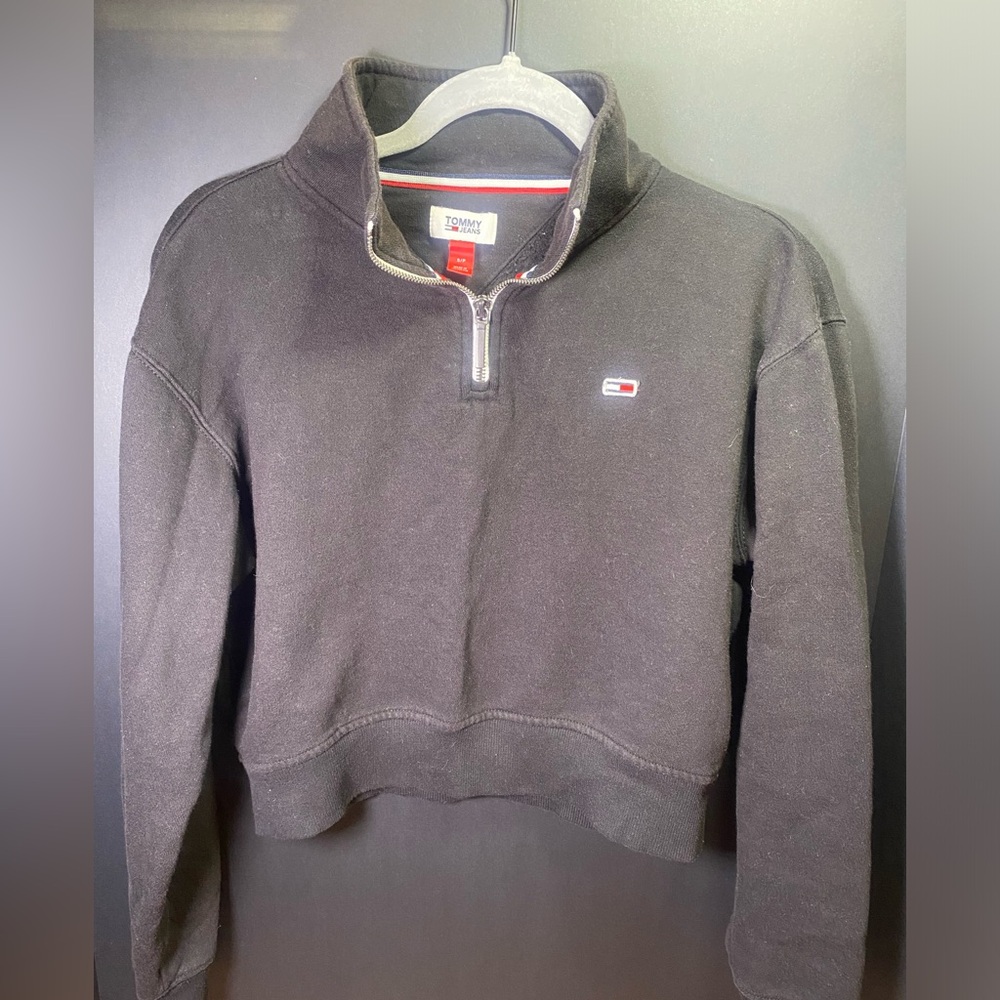 Tommy Hilfiger Black Cropped Quarter-Zip Sweatshirt